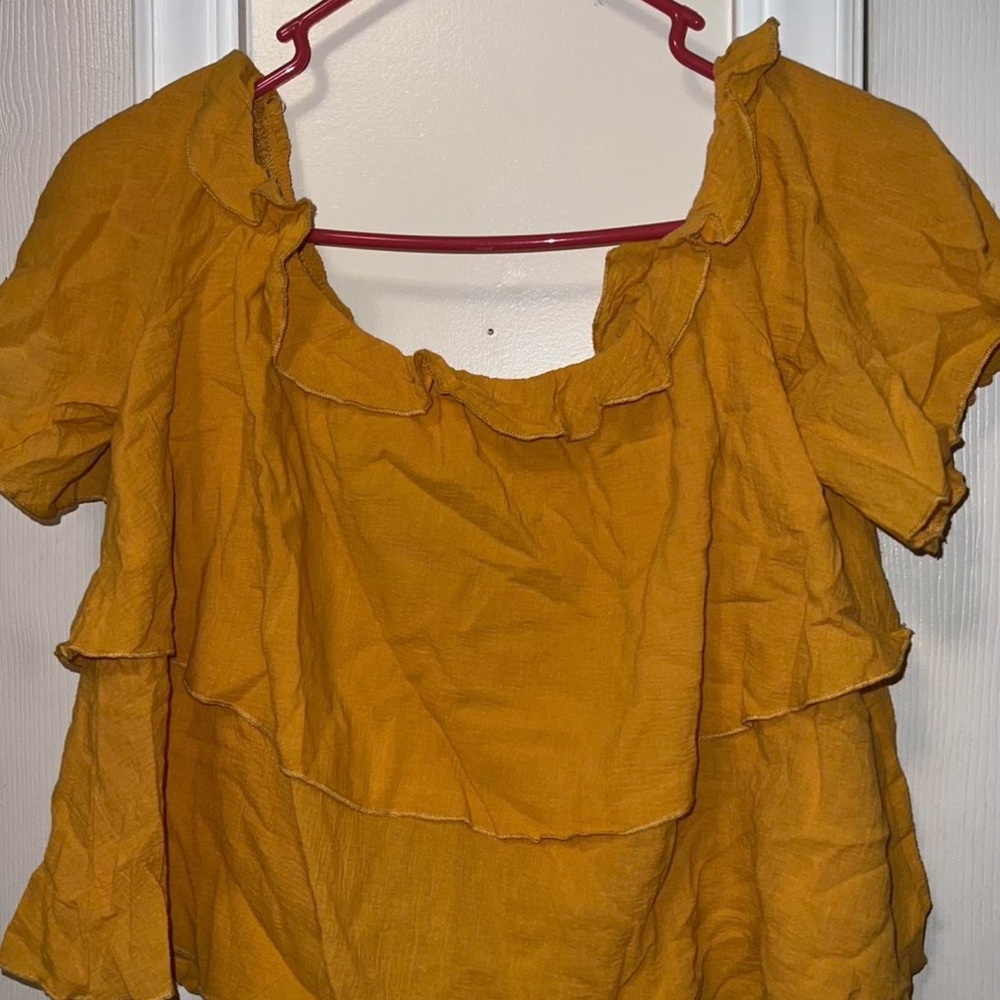 SHEIN Mustard Ruffle Crop Top